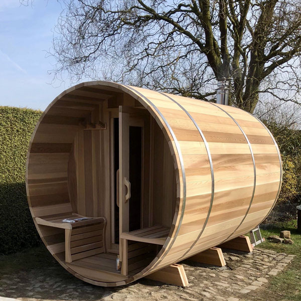 7'x8' (214cmx244cm) Barrel Sauna with Porch Package - Clear Cedar
