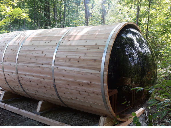 7'x8' (214x244cm) Panoramic Sauna with Porch Package - Knotty Cedar