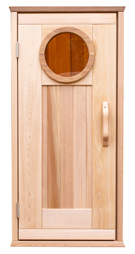 Sauna Door with Round Window (in Frame) Hinges on Left