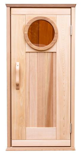 Sauna Door with Round Window (in Frame) Hinges on Right