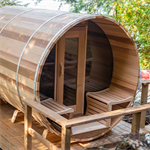7'x8' (214cmx244cm) Barrel Sauna with Porch - Clear Cedar